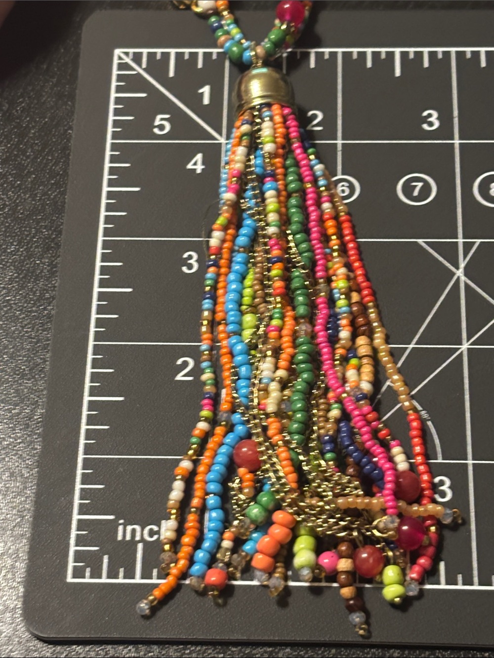Chico's Multicolor Seed-Bead Tassel Necklace with Gem Pendant - Picture 13 of 16